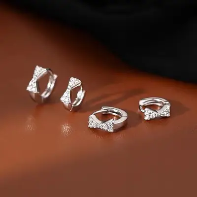 Korean Bow Ear Buckle Light Luxury Diamond Earrings Set