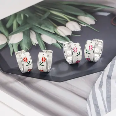 Tulip Flower Earrings for Women Silver Net 2022
