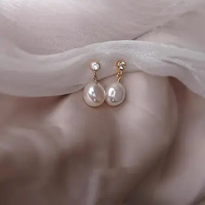 Natural Freshwater Pearl Baroque Earrings 14K Gold Plated Zircon