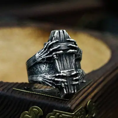 Handmade Old Coffin Skull Finger Ring for Men