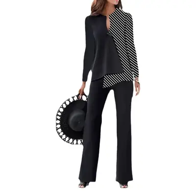 Black Striped Casual Suit 2024 Spring Autumn