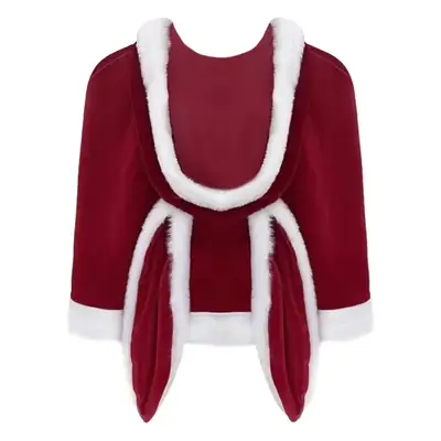 Red Velvet Hooded Scarf for Women with Rabbit Ears