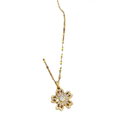 Titanium Steel Flower Necklace with Full Diamond Zircon Design