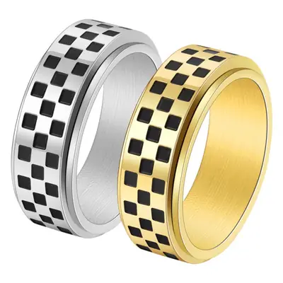 Men's Black & White Chessboard Titanium Ring