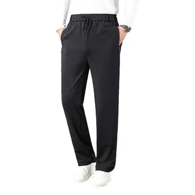 Men's Thick Elastic Waist Pants Black Gold Side Stripes