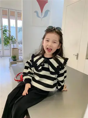 Girls Striped Long Sleeve Sweater Top Q2139