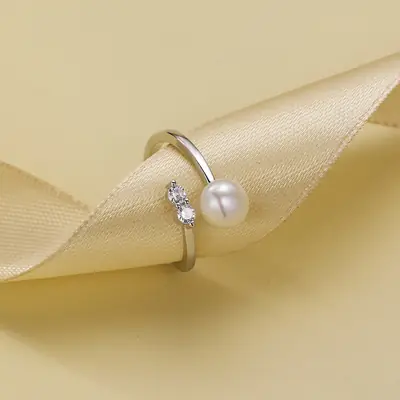 Open Zircon Pearl Ring for Women Gold Plated