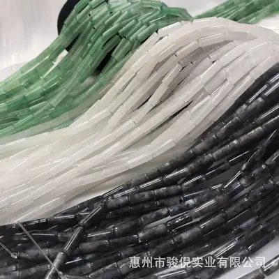 Green Natural Stone Tube Beads 4x13 Straight Stick Jewelry