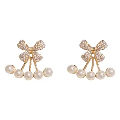 French Style Crystal Pearl Bow Earrings for Women