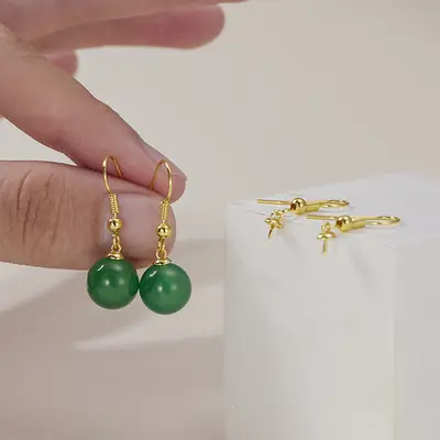 Green Chalcedony Earrings with Gold Hooks