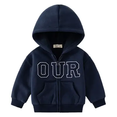 Gray Boys Fleece Hoodie with "OUR" Print