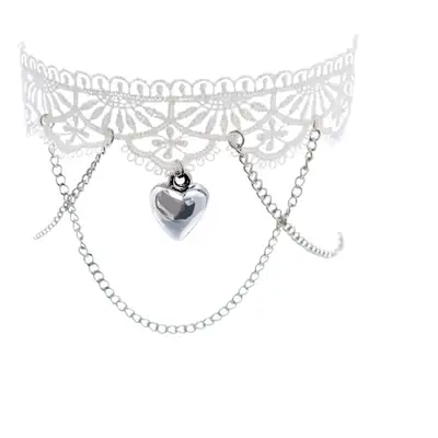 White Lace Choker with Heart Tassel for Women