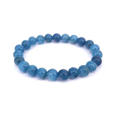 Blue Natural Apatite Single Ring Bracelet with Elastic Band