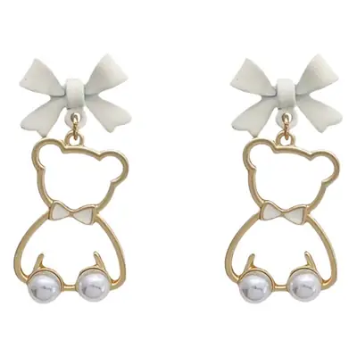 S925 Silver Cute Bear Pearl Earrings