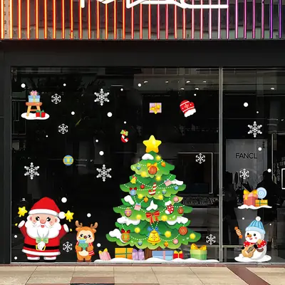 Christmas Tree & Snowman Stickers for Store Window Decor