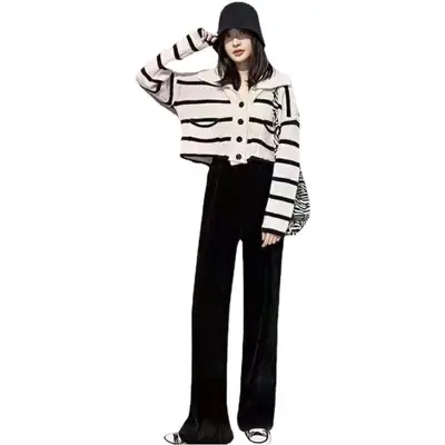 Women Fleece Lined Wide Leg Pants Cream Off White