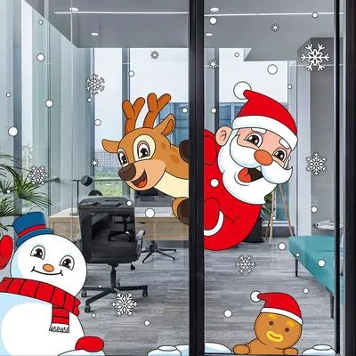 Christmas Window Decor with Snowman Electrostatic Stickers