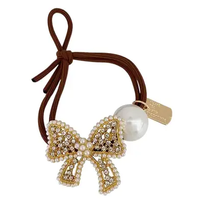 Full Diamond Bow Hair Ring with Pearl Ball