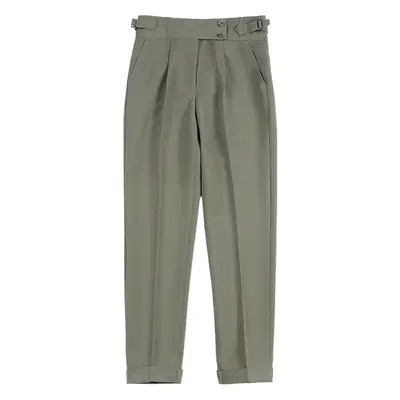 Men British Style Slim Fit Cropped Pants Black