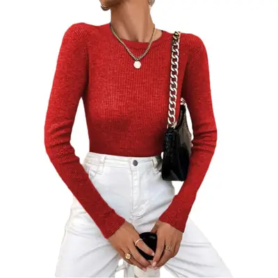Black Knitted Round Neck Pullover Sweater for Women