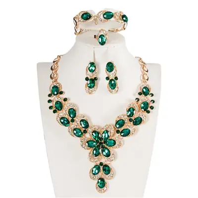 Exaggerated Crystal Flower Necklace Set for Women