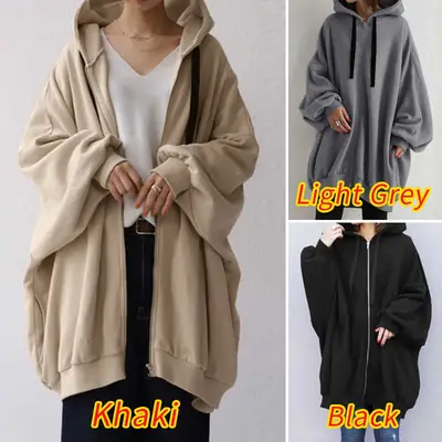 2023 Women Grey Hooded Zipper Sweater Set