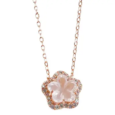 Natural Pink Crystal Cherry Blossom Necklace for Women