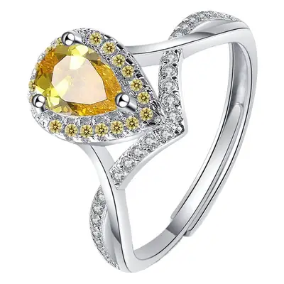 Women's Korean Style Yellow Zircon Open Ring Diamond Hand Jewelry
