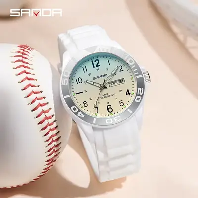 Sanda Quartz Watch for Men Women White Silicone Strap Waterproof
