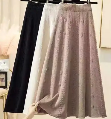 Women Thickened Knitted Skirt Winter Warm Solid Color