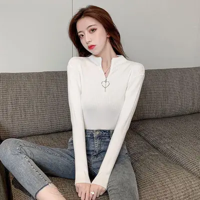 Women's Vintage Zipper Half Collar Blouse Top