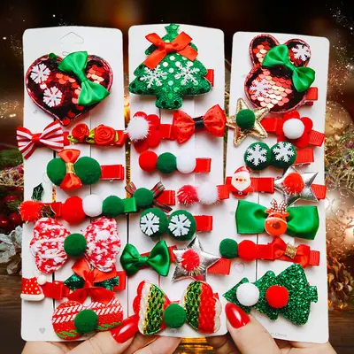 Christmas Hairpins Set for Girls Red Green Sequins