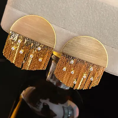 Niche Moon Stars Tassel Earrings 18K Gold