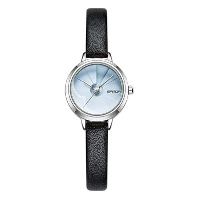 Sanda Women's Quartz Watch Blue Step Dial Black Leather