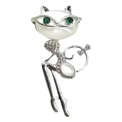 Kitten Eye Stone Brooch with Crystal Design
