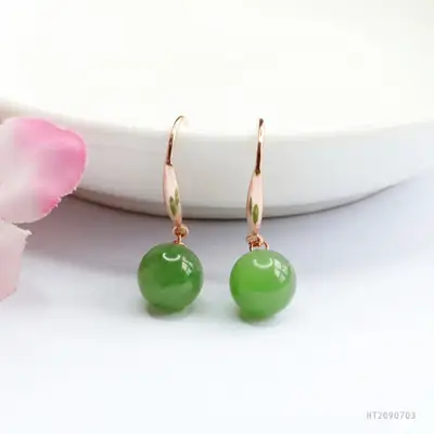 Green Jade Jadeite Stud Earrings for Women