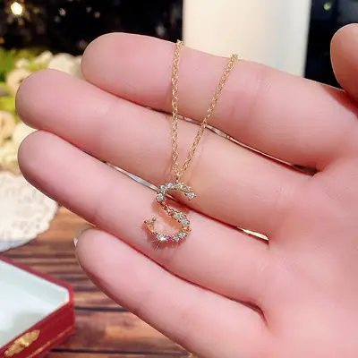 Cao Shi Cross-Crystal Letter S Necklace Gold Plated