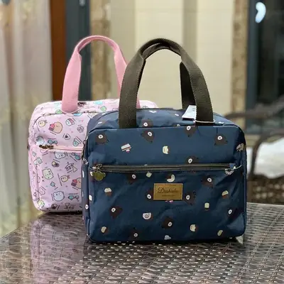 Blue Korean Style Lunch Box Bag with Bear Print