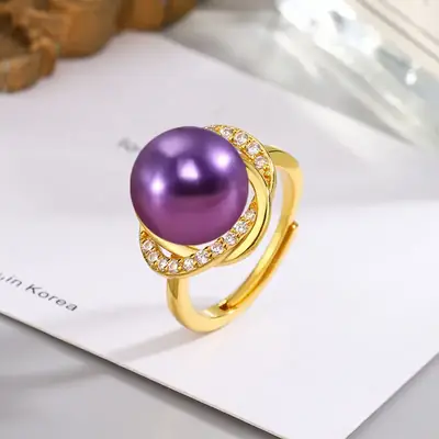 Tuhao Gold Pearl Ring with Zircon Border