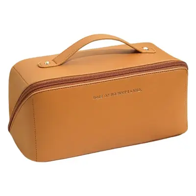 Women's Pu Leather Travel Cosmetic Bag Large Capacity Tan