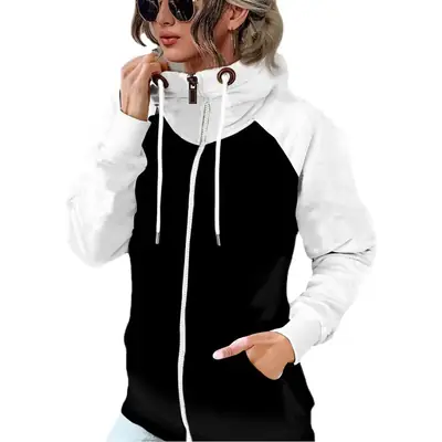 Women's New Velvet Sweatshirt Jacket Black Beige Zip Front
