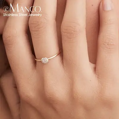 Emanco Gold Stainless Steel Couple Ring with Round Diamond