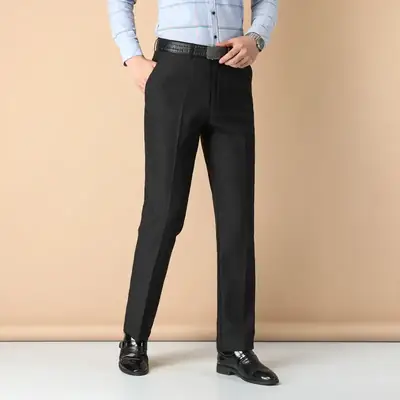 Men's Thick Plain Pants Winter Casual Dress Suit Large