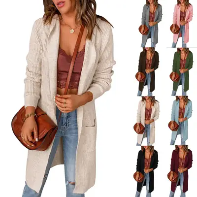 Women's Black Hooded Jacket Mid-Length Long Sleeve Winter Coat