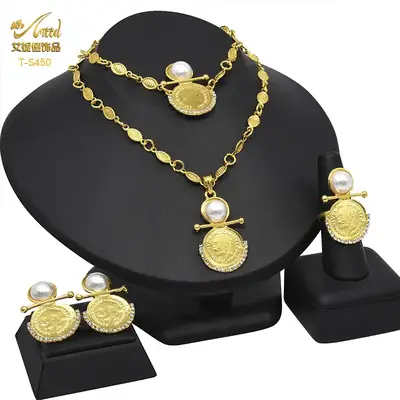 Gold Pearl Pendant Set for Women Wedding Jewelry