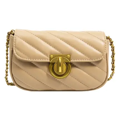 Women's Rhombic Embroidery Crossbody Bag Brown Gold Chain