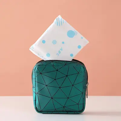 Portable Sanitary Storage Bag Green Zippered Small