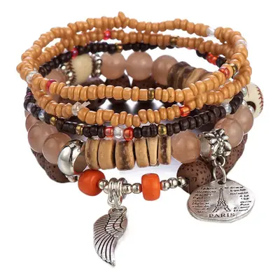 Multi-layer Ethnic Bracelet with Eiffel Tower Charm for Women