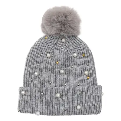 Pink Pearl Knitted Women's Winter Hat with Pom Pom
