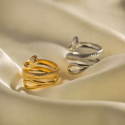 18K Gold Plated Snake Ring Women Adjustable 21cm